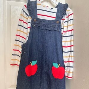 Striped Shirt with Denim Pinafore Dress
